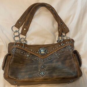 Montana West Brown Studded Shoulder Bag
